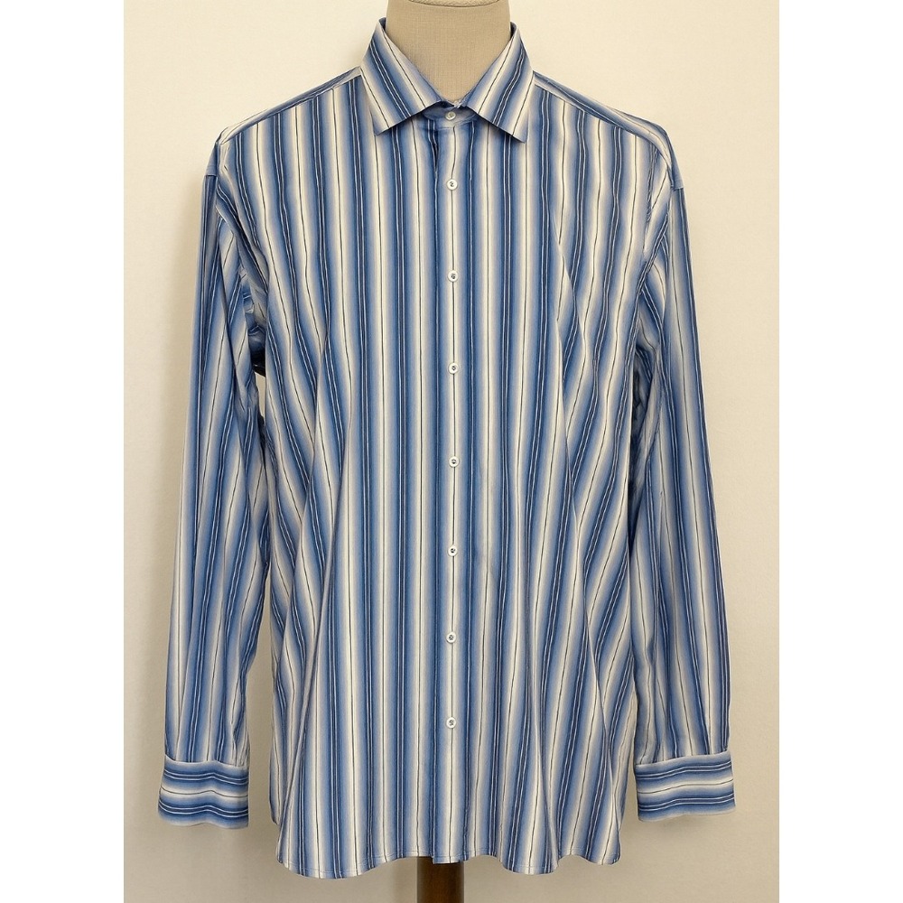 Bugatchi Uomo XXL Classic Fit‎ Blue Striped Long Sleeve Button Down Shirt